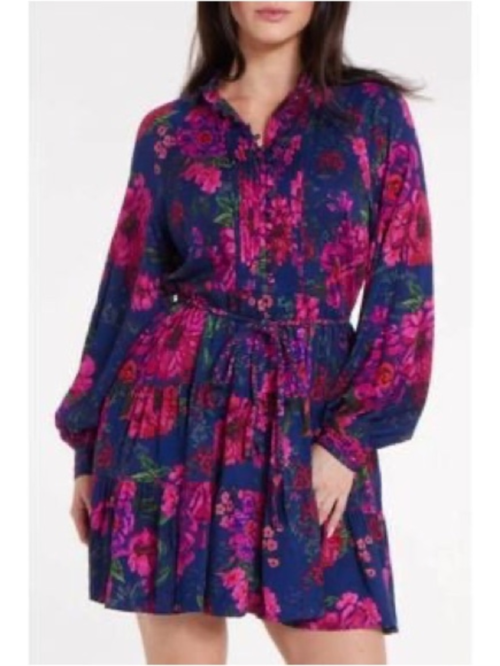 Hermoza Navy Dress with Hot Pink Floral Print